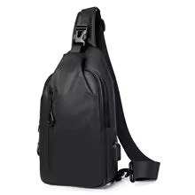 Black sling bag on a white background